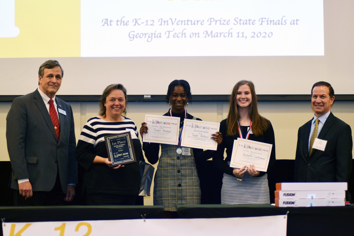 Bridgette Castronovo and Taylor McNeal of Harrison High School won 3rd place for the 10th-grade division for their "Biodegradable Straws" invention at Invention Convention U.S. Nationals.