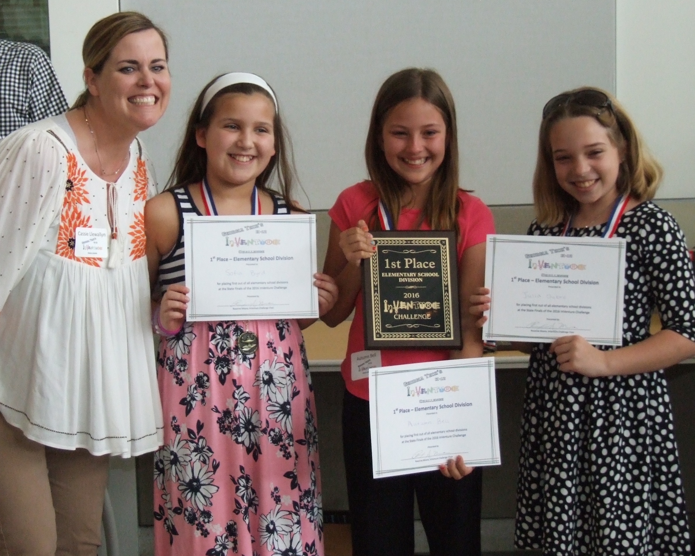 1st Place Elementary Award: Team: Bristles 4 Braces School: Pickett’s Mill Elementary School Students: Julia Oubre, Sofia Byrd, and Autumn Bell