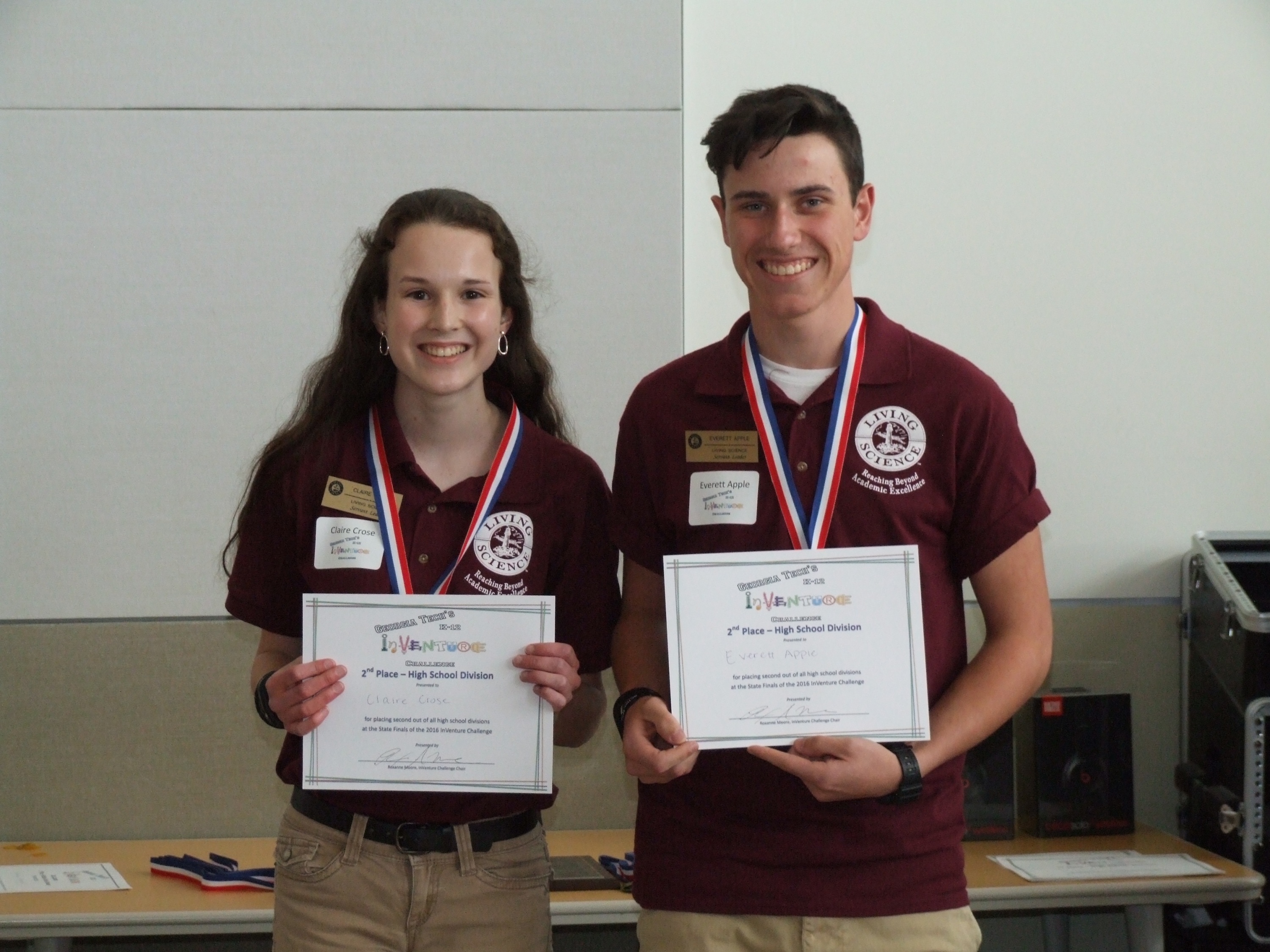 2nd Place High School Award: Team: Wedge Tech School: Living Science School Students: Everett Apple and Claire Crose