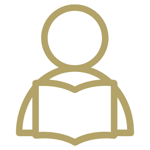 Icon graphic of a person with an open book